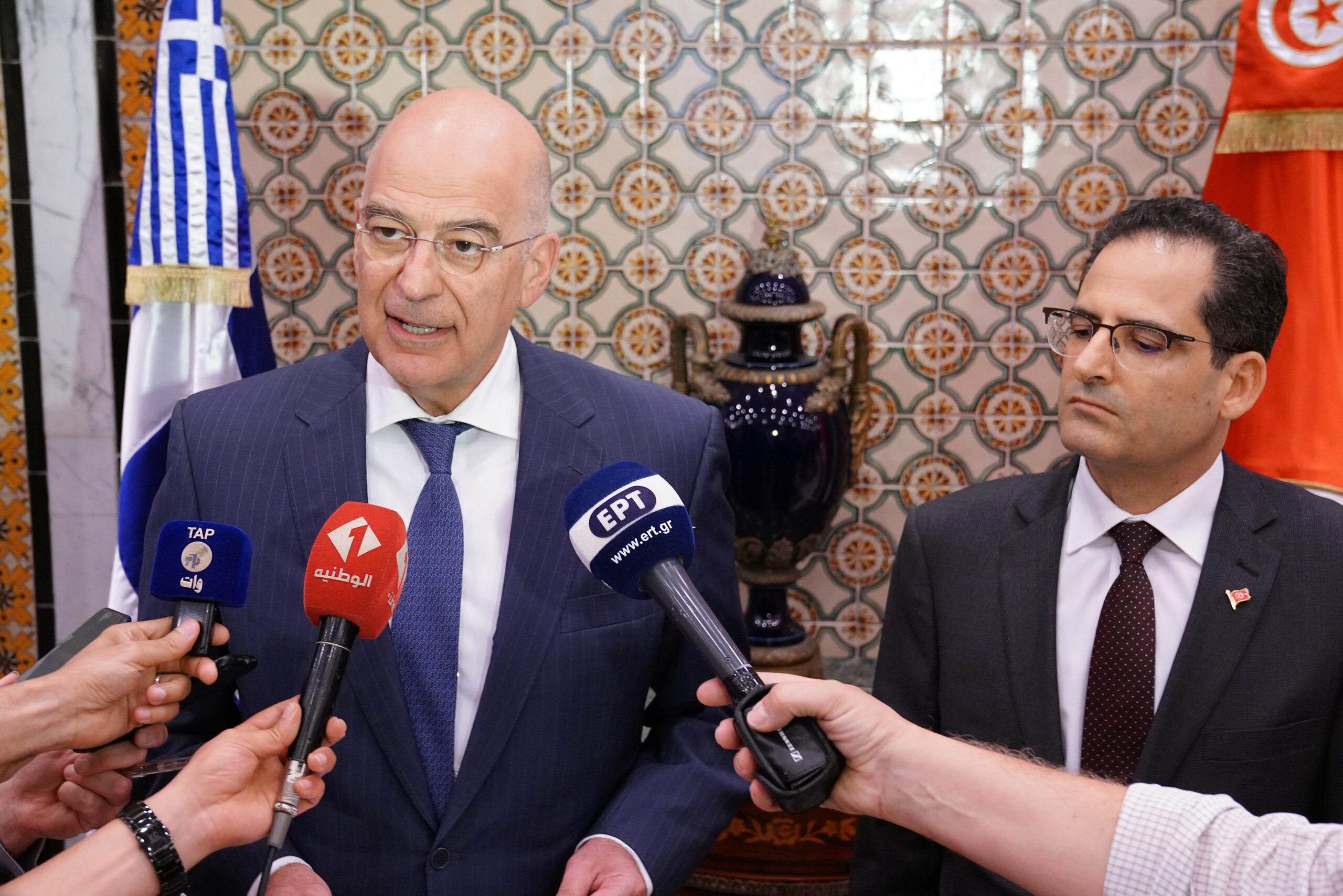 Επίσκεψη Υπουργού Εξωτερικών, Νίκου Δένδια, στην Τυνησία. Δηλώσεις με τον ομόλογό του, Noureddine Erray. (Τύνιδα, 29.06.2020)