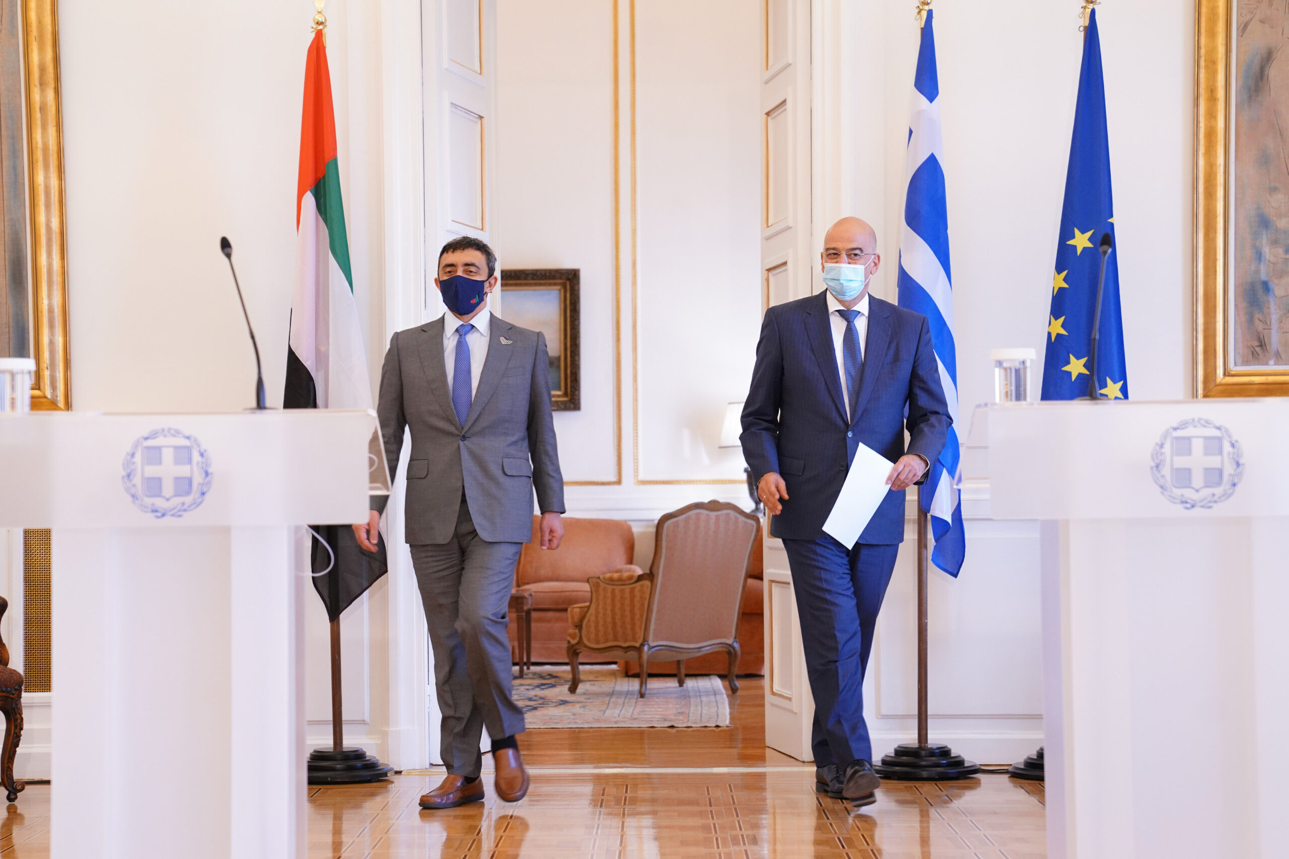 Συνάντηση Υπουργού Εξωτερικών, κ. Νίκου Δένδια, με τον Υπουργό Εξωτερικών των Ηνωμένων Αραβικών Εμιράτων, Σεΐχη Abdullah Bin Zayed Al Nahyan (Αθήνα, 25.09.2020)