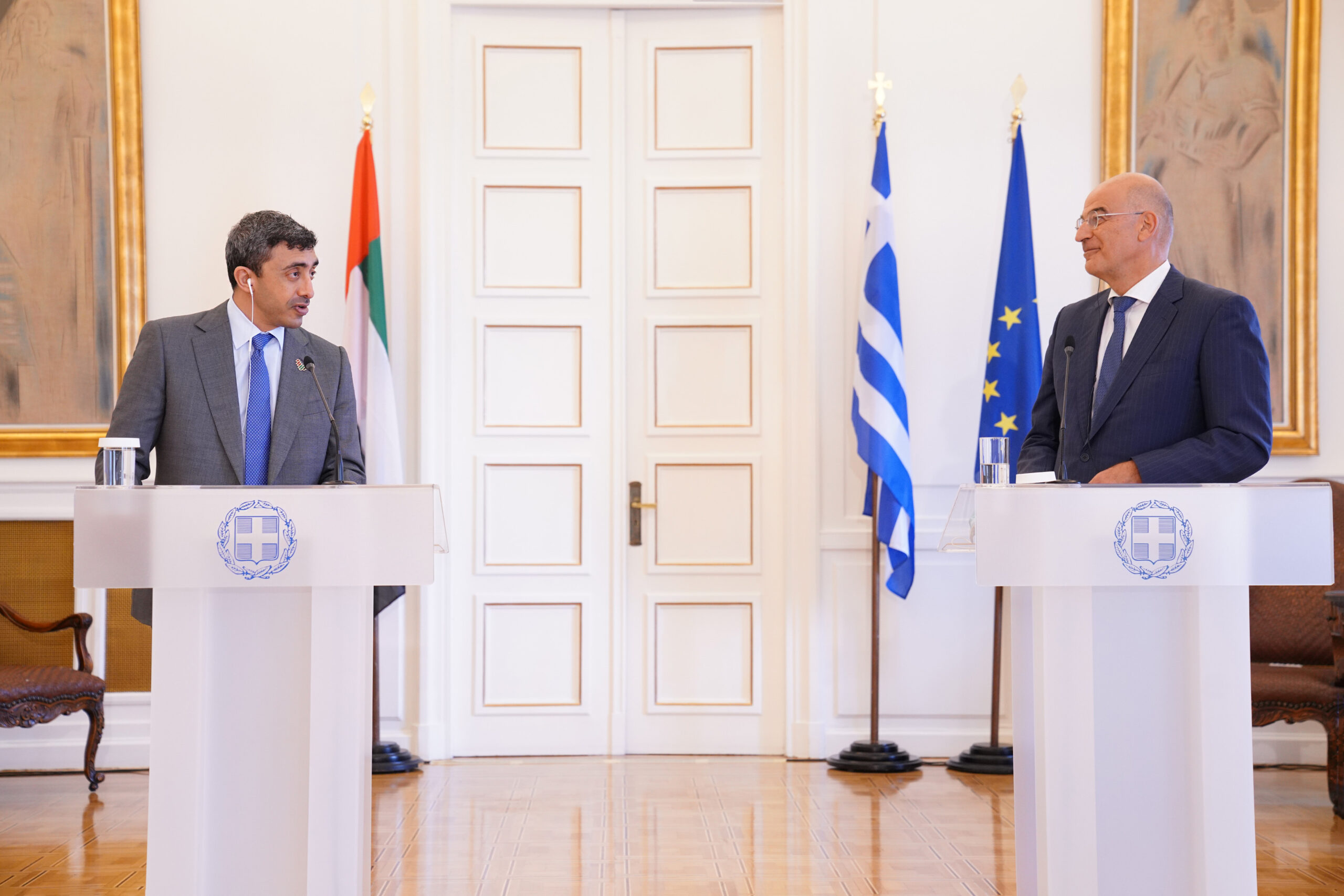 Συνάντηση Υπουργού Εξωτερικών, κ. Νίκου Δένδια, με τον Υπουργό Εξωτερικών των Ηνωμένων Αραβικών Εμιράτων, Σεΐχη Abdullah Bin Zayed Al Nahyan (Αθήνα, 25.09.2020)